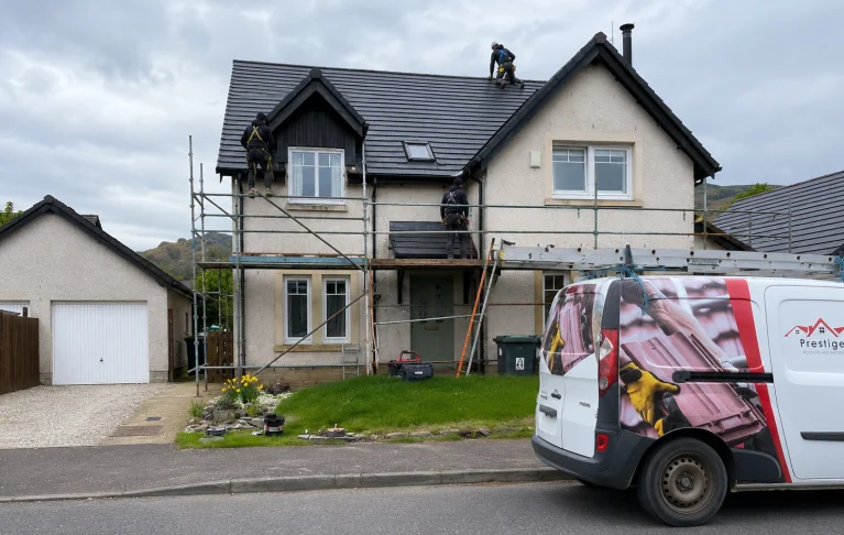 Prestige Roofers & Builders Roofing Team Working at a Property in Alloa