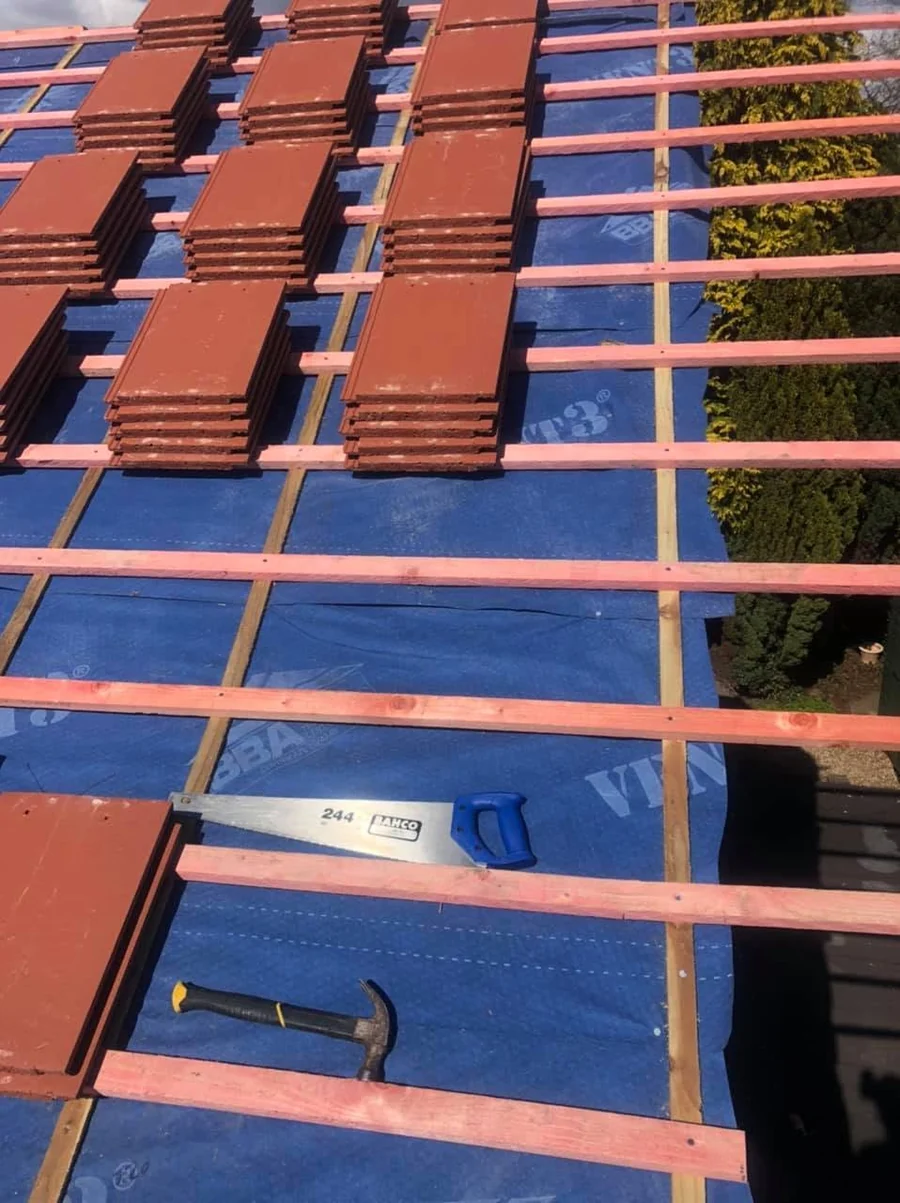 Roof Tiles Battens And Underlay During Installation