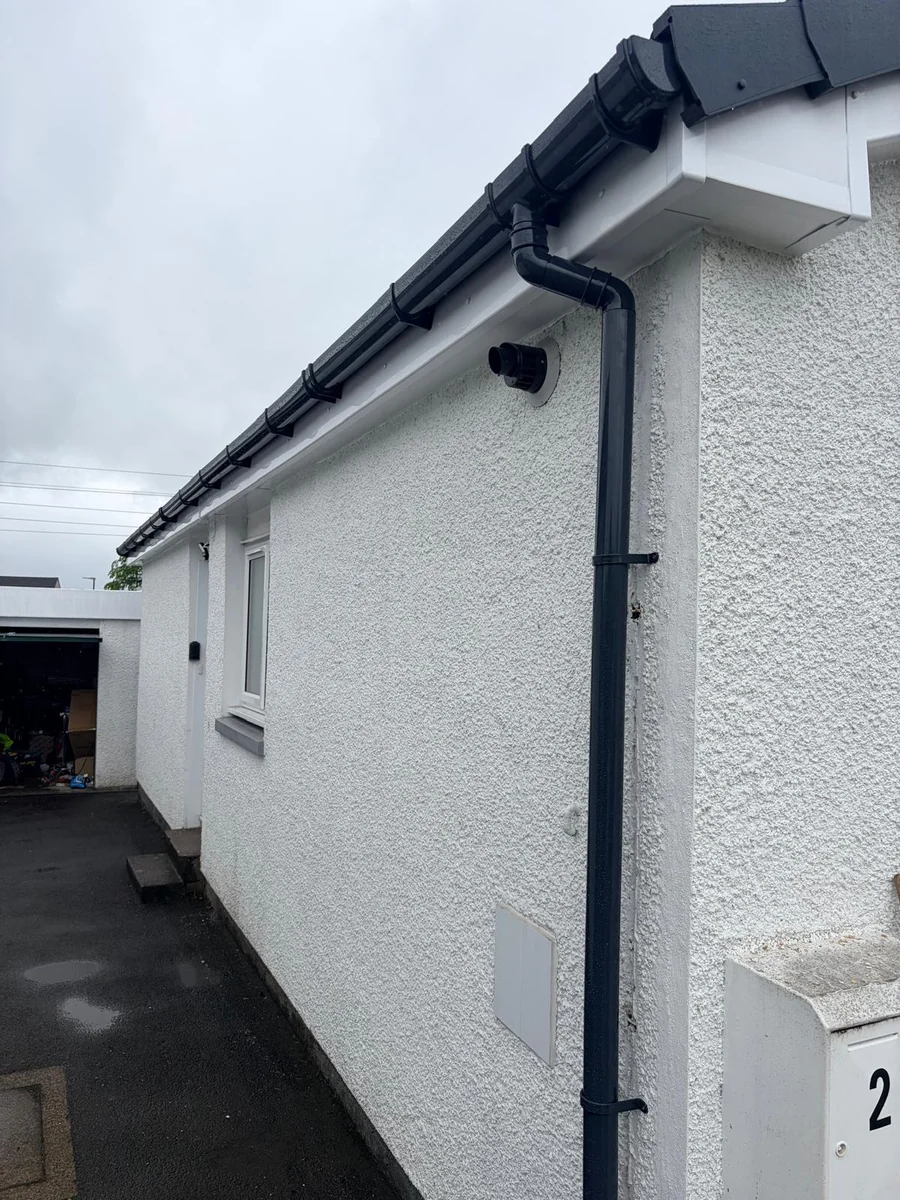 White Fascias And Black Rainwater Guttering